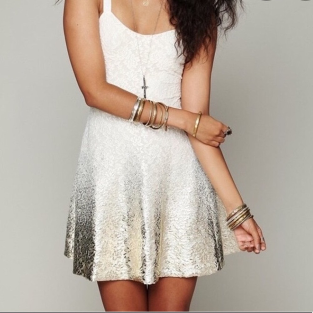 Free people cream ombré foil dress